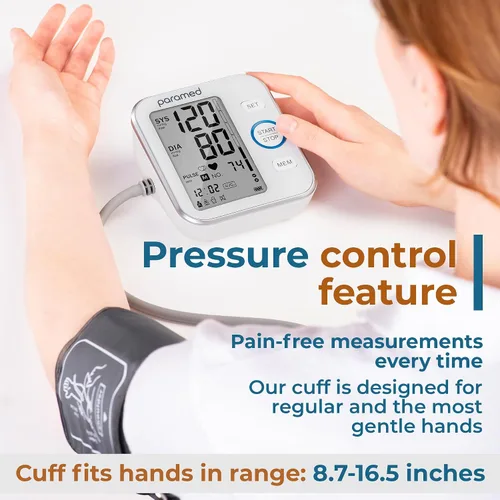 Vista 4 de Paramed Monitor de presión arterial - Máquina Bp - Brazalete automático de presión arterial superior del brazo 8.7-16.5 pulgadas - Pantalla LCD