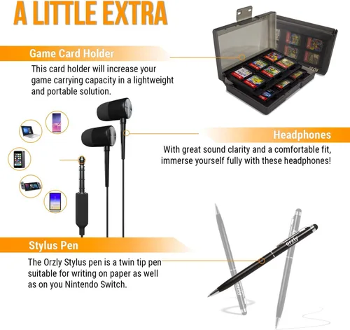 Vista 7 de Orzly Kit de accesorios diseñado para Nintendo Switch Accessories Geeks y OLED Console Users Case and Screen Protector Joycon Grips y ruedas
