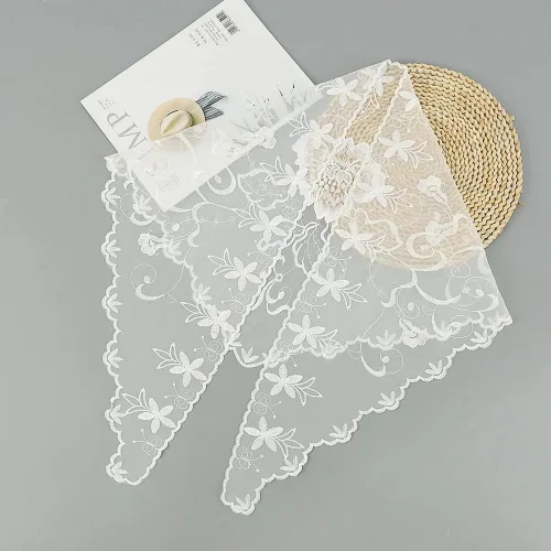 Vista 3 de LMVERNA Triángulo velo Mantilla cabeza cubierta bordado flor velos novia boda accesorio