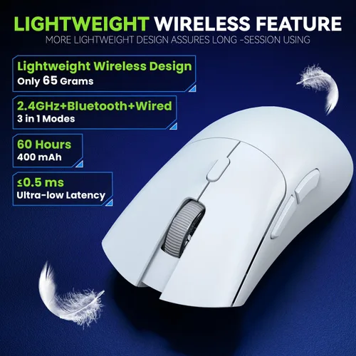 Vista 2 de Ratón para juegos, mouse inalámbrico para computadora portátil con 5 DPI ajustables, ligero, Bluetooth, 6 botones programados, mouse óptico