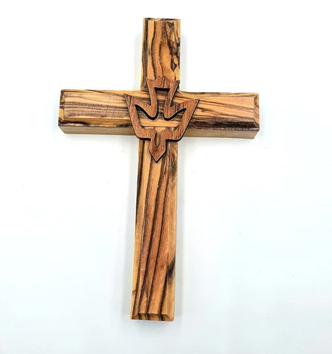 Vista 5 de Zuluf Cruz de paloma de madera de olivo de 4.7" colgante en la pared, Espíritu Santo, regalo religioso cristiano, decoración Tierra Santa CRS021
