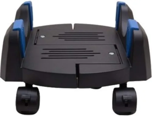 Vista 8 de Soporte para computadora Syba, de acero, para gabinete ATX, con ancho ajustable y 4 ruedas Caster, Plástico negro con azul