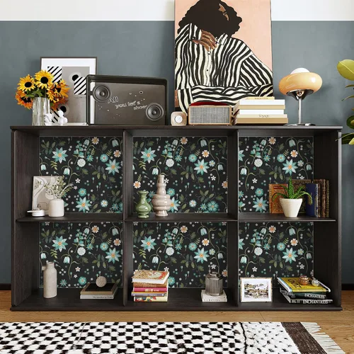 Vista 5 de VaryPaper Papel tapiz floral negro de 17.7 x 78.7 pulgadas, diseño de copos de nieve y flores, papel tapiz autoadhesivo extraíble, papel de contacto