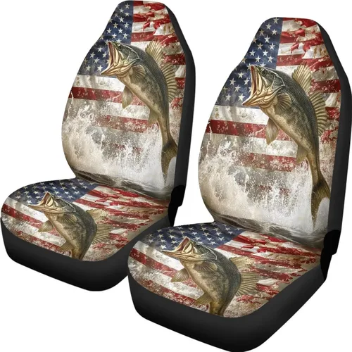 Vista 41 de ELEQIN 250 fundas de asiento delantero de automóvil con bandera patriótica estadounidense, paquete de 2 protectores de asiento de poliéster suaves