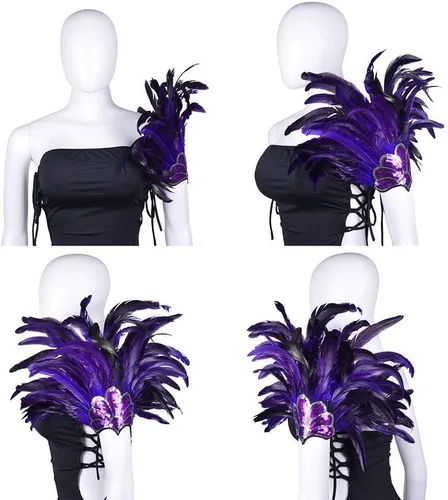 Vista 7 de HOMELEX Diadema de plumas negras para mujer diadema de carnaval diadema de concurso de los años 20 púrpura-1