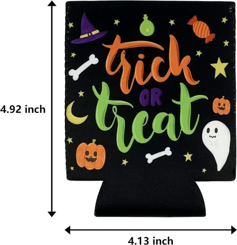 Vista 4 de 12 fundas para enfriadores de latas de Halloween – Trick or Treat Trick or Treat Trébol Cerveza Bebida Suministros Decoración Recuerdos