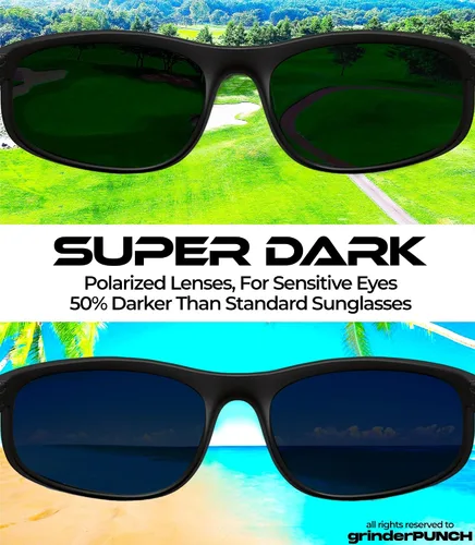 Vista 4 de grinderPUNCH Gafas de sol negras polarizadas súper oscuras Estilo ciclista Estilo envolvente ligero protección UV
