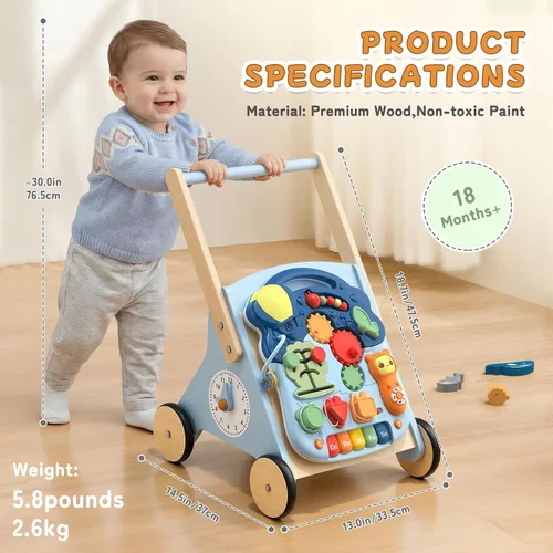 Vista 3 de wiqins - Juguetes de madera para niños de 18 meses, regalo Montessori Azul
