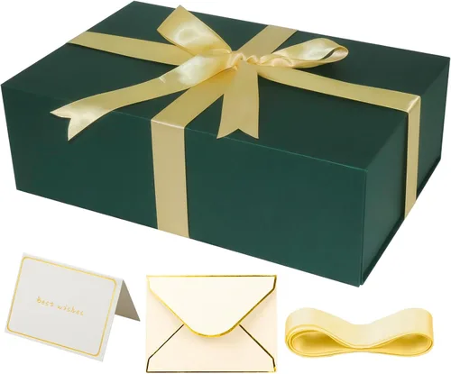 Vista 7 de YINUOYOUJIA Cajas de regalo grandes negras con tapa, caja de regalo magnética de 14 x 9 x 4.5 pulgadas con cinta, tarjetas y sobres para regalos