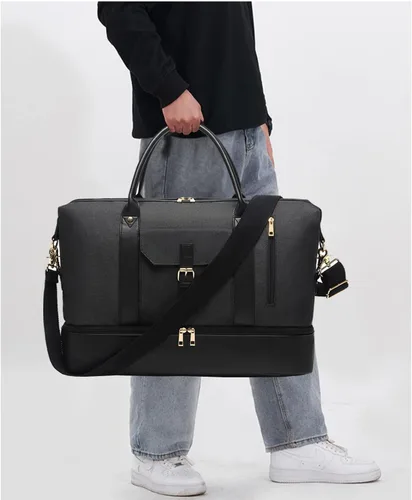Vista 3 de Bolsa de viaje para fin de semana, grande para mujeres y hombres, bolsa de lona con compartimento para zapatos, perfecta para viajes, uso diario