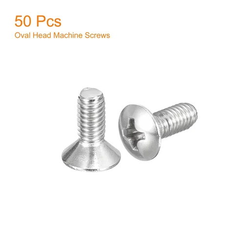 Vista 3 de uxcell Tornillos de máquina Phillips de cabeza ovalada M4x8mm, 50pcs 304 tornillos de cabeza avellanada ligeramente levantados de acero inoxidable