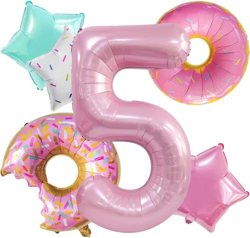 Vista 11 de Decoraciones de dona para el primer cumpleaños, suministros de decoración de fiesta de cumpleaños para niñas, 40 pulgadas, color rosa, 6 globos