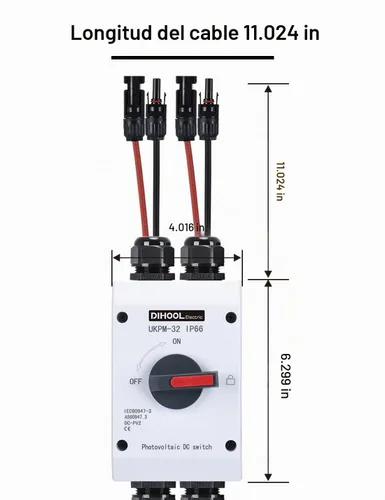 Vista 6 de DIHOOL Interruptor de desconexión solar,32 amperios DC600V,2 cuerdas 2 en 2 salidas aislador,IP66 impermeable