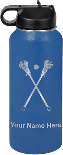 Vista 50 de LaserGram Botella de agua personalizada, palitos de lacrosse, acero inoxidable de doble pared aislada al vacío con popote superior, regalo grabado