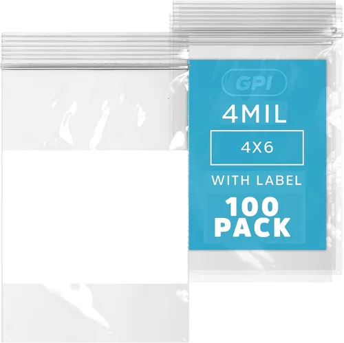 Vista 19 de GPI - 2" x 3" - Paquete a granel de 100, bolsas de plástico transparente con cierre de cremallera de 4 mil de grosor, resistentes, con bloque blanco