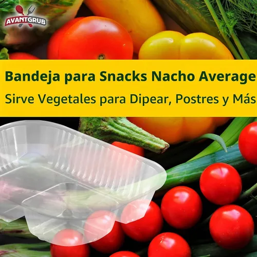 Vista 5 de Bandejas de plástico antiderrames. Barcos desechables de 2 compartimentos, ideales para aperitivos, aperitivos y alimentos justos. Grandes soportes