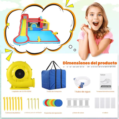 Vista 4 de AKEYDIY Casa de rebote de tobogán acuático, 13 × 12.5 pies, tobogán acuático inflable para niños grandes de 8 a 12 y 3 a 10 años, toboganes