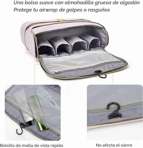 Vista 4 de Funda de viaje de doble capa para Dyson Airwrap, funda de transporte de viaje Shark Flexstyle, bolsa de almacenamiento portátil impermeable