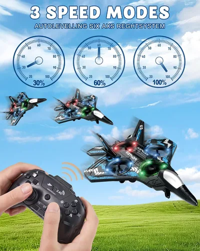 Vista 4 de JoyRapt Drones para niños Avión RC de espuma, avión de control remoto Toys and Gifts for 6 8 10 Years Old Boys, Jet Helicopter Drones with LED