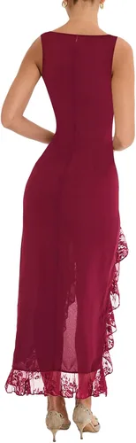 Vista 2 de Suolongsama Vestido largo sin mangas con volantes y espalda descubierta para mujer, estampado floral, sexy, Y2K, para salir, vestido midi de verano