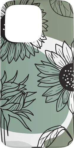 Vista 28 de iPhone 16 Aesthetic Sunflower Line Art Minimalistic Sage Green Case