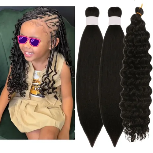 Vista 99 de Cabello trenzado para niños preestirado de 16 pulgadas, color negro para niños, trenzas sin nudos