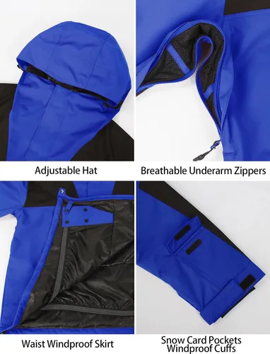 Vista 61 de GSOU SNOW Chaqueta de esquí para hombre, abrigo de nieve para snowboard, cálido, invierno, impermeable, con capucha
