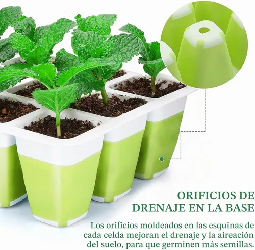 Vista 3 de Kit de iniciación de semillas reutilizables, bandejas de inicio de semillas de 72 celdas, bandejas de inicio de semillas de silicona para iniciar