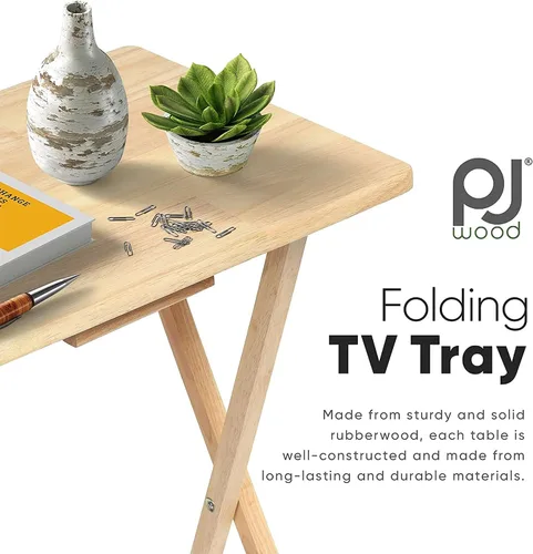 Vista 4 de PJ Wood Mesa Rectangular Plegable Portátil para TV Aperitivos Bandeja de Servir, Construcción de Madera Sólida con Acabado Natural