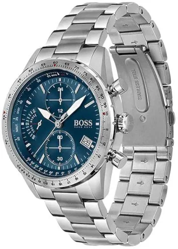 Vista 2 de BOSS Reloj Pilot de cuarzo de acero inoxidable con correa de acero inoxidable plateado 22 plateado Reloj de cuarzo cronógrafo