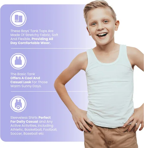 Vista 3 de Studio 3 Paquete económico de camisetas sin mangas de punto acanalado para niños pequeños y grandes, camisetas de cuello redondo para uso diario