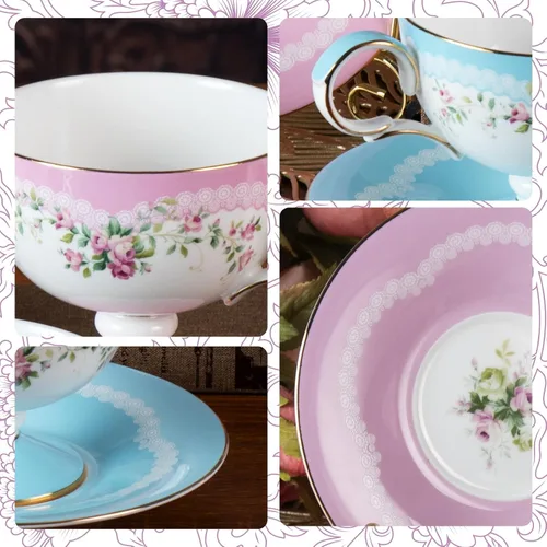 Vista 3 de KAMMAK Juego de 2 tazas de café de cerámica, tazas de café de porcelana con platillos, 6.52 onzas hechas a mano, elegante taza de té de porcelana