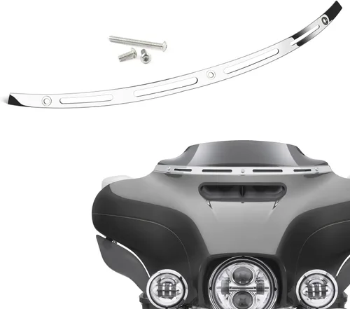 Vista 8 de PBYMT Parabrisa biselada con ranuras pulidas de acero inoxidable en forma de murciélago, cromada, compatible con Harley Tri Electra Street Glide