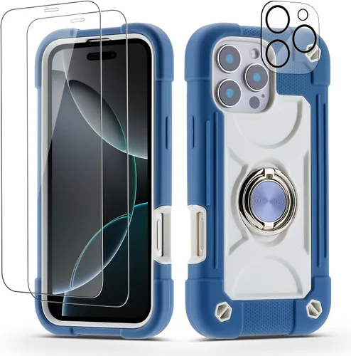 Vista 98 de Funda para iPhone 11 de 6.1 pulgadas con soporte de anillo, con 2 protectores de pantalla de vidrio, resistente a los golpes, resistente a
