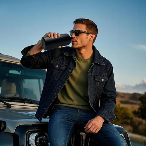 Vista 8 de Botella de agua aislada de 32 onzas, jarra de agua negra militar de acero inoxidable con manga, botellas de agua para gimnasio para hombres