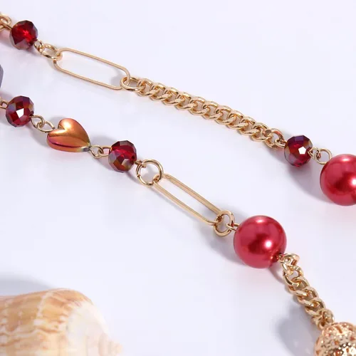 Vista 6 de Bocar Collar de cuentas, collar de cadena de eslabones largos de 2 capas, cuentas de cristal para mujer, gargantilla, regalo de joyería