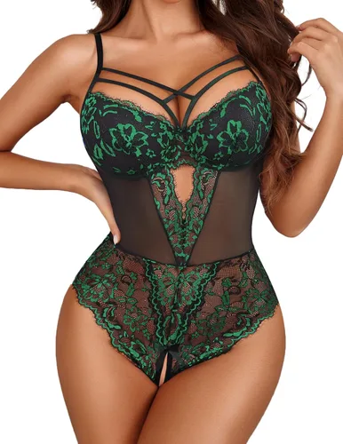 Vista 34 de Avidlove Lencería de encaje floral para mujer, lencería de una pieza, babydoll