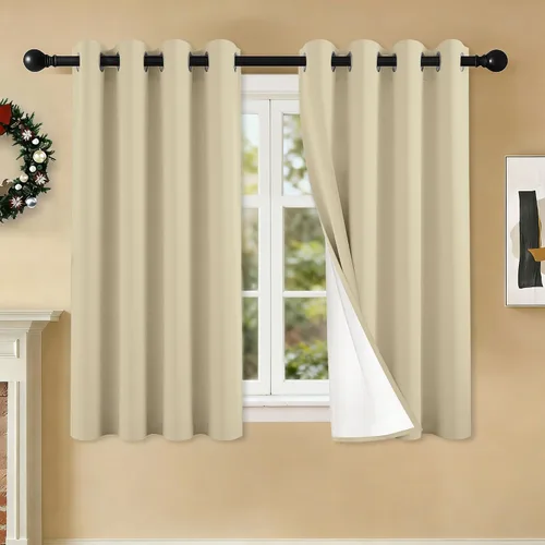 Vista 101 de 2 paneles de cortinas 100% opacas, de peso medio, con aislamiento térmico y ojales para dormitorio, sala de estar, tratamiento de ventana