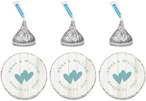 Vista 47 de Andaz Press Etiquetas personalizadas de gota de chocolate para boda, nombres y fecha redondos, turquesa aguamarina, paquete de 240, personalizadas