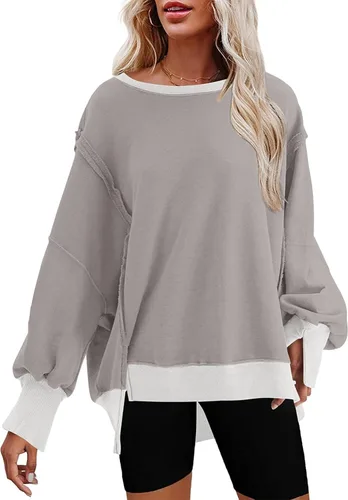 Vista 15 de SHEWIN Sudadera casual de gran tamaño de manga larga con costuras inversas y cuello redondo para mujer Un negro