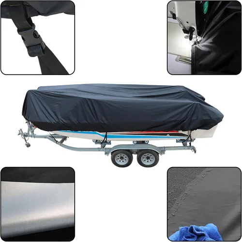 Vista 2 de Heavy Duty 210D - Cubierta para lancha de pesca remolcable V-Hull Tri-Hull Runabouts 11-22ft Negro