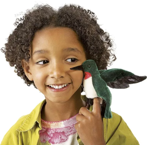 Vista 2 de Folkmanis Mini marioneta de dedo de colibrí, verde azul, blanco, rojo, negro, 1 EA