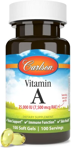 Vista 5 de Carlson Vitamina A, 25000 UI (7500 mcg RAE), Visión Health, 100 cápsulas