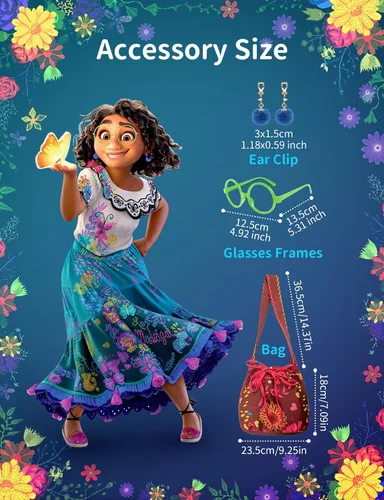 Vista 6 de Ainvliya Mirabel Dress Encanto for Kids Isabella Encanto Costume Halloween Cosplay Princess Dress Up With Bags Earrings