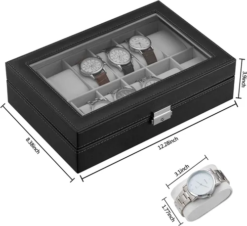 Vista 7 de Oyydecor Caja de reloj de piel sintética, organizador de almacenamiento de madera para almacenamiento y exhibición, regalos de hombres y mujeres
