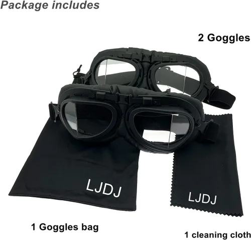 Vista 6 de LJDJ Gafas de motocicleta, paquete de 2 gafas de montar estilo piloto vintage, gafas de hombre ardiente para hombres, mujeres, jóvenes y adultos