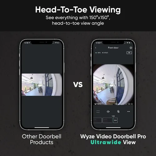 Vista 3 de Wyze Timbre inalámbrico con video Doorbell Pro (timbre incluido), video HD 1440, relación de aspecto 1:1: 1: vista de pies a cabeza, audio