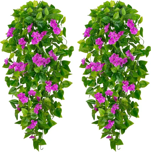 Vista 12 de BLEUM CADE Plantas colgantes falsas, 2pcs plantas colgantes artificiales en maceta, enredaderas de mandala falsas, plantas colgantes vegetación