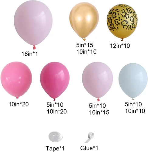 Vista 2 de Decoraciones de cumpleaños con estampado de guepardo rosa, 133 piezas de globos dorados con estampado de leopardo rosa intenso, kit de arco