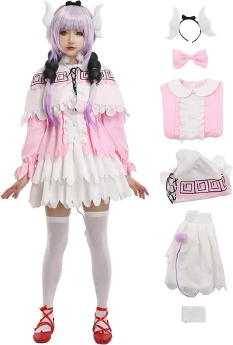 Vista 2 de Haikyuu - Disfraz de anime para mujer, vestido de sirvienta rosa